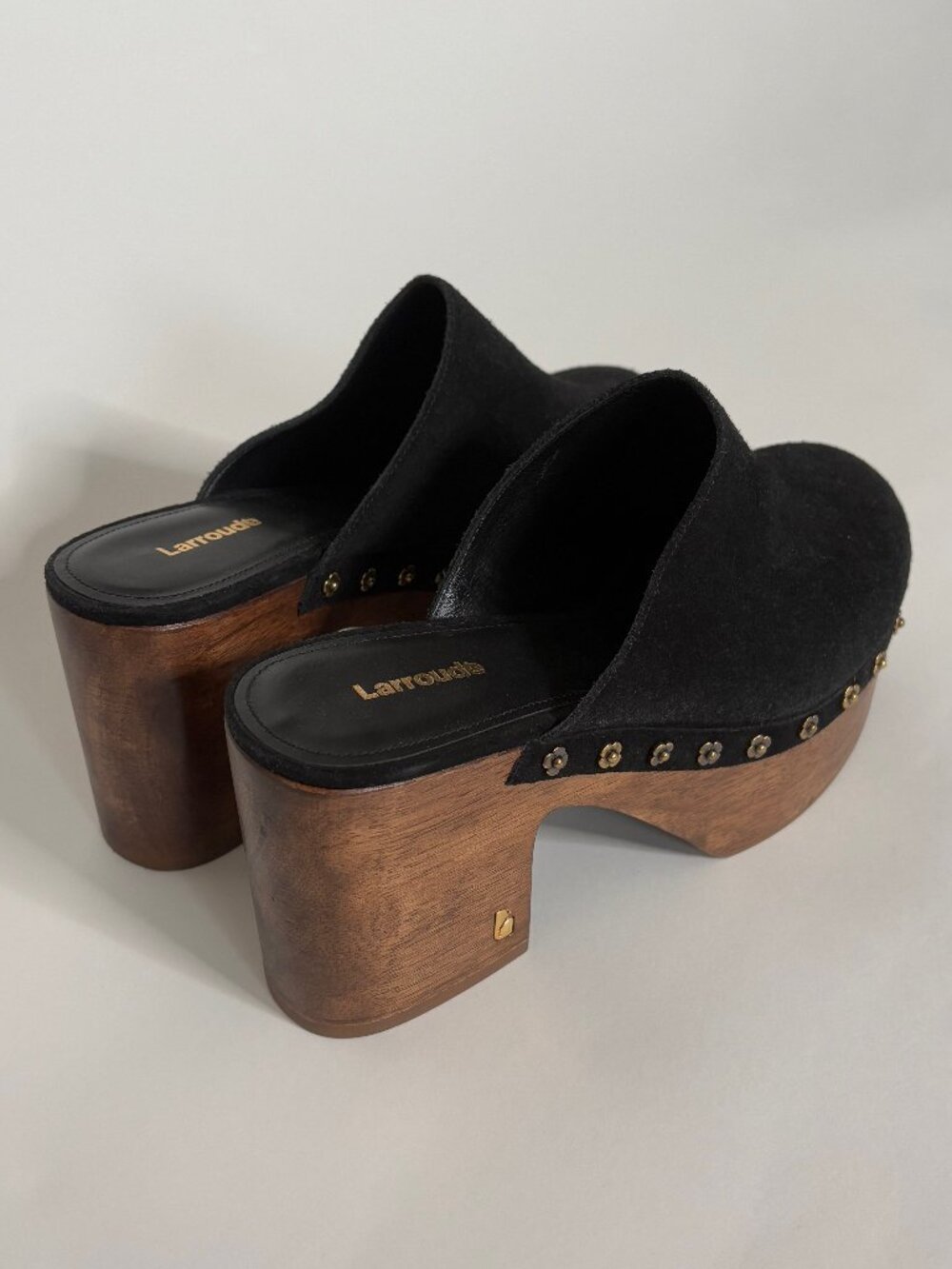Larroude Miso Wooden Platform Clog In Black Suede - Picture 4 of 7